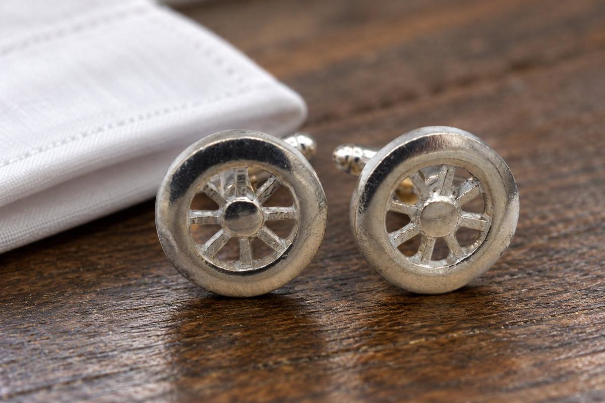 Wheel Tin Cufflinks - 10th Wedding Anniversary Mens gift