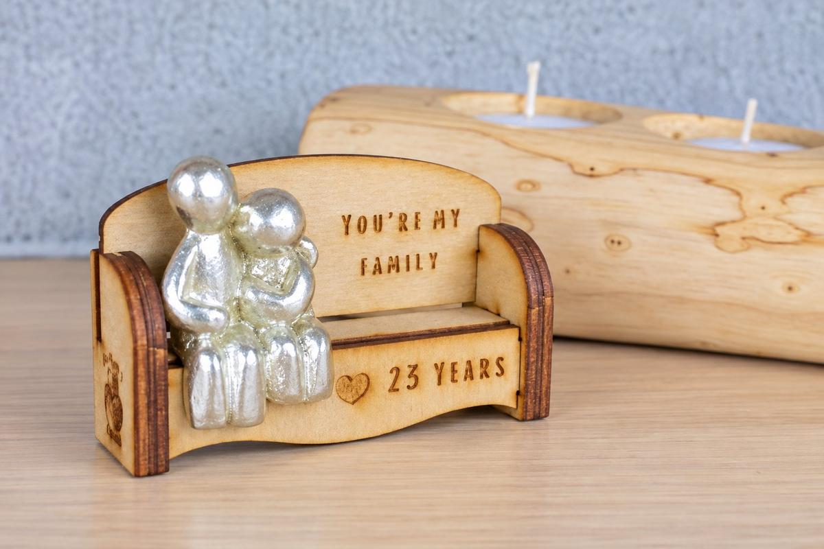You're my family - 23 Years | Cuddling Couple on the Sofa | I Love You Gift | Wooden Sofa Bench | Part of the We Made a Family Range
