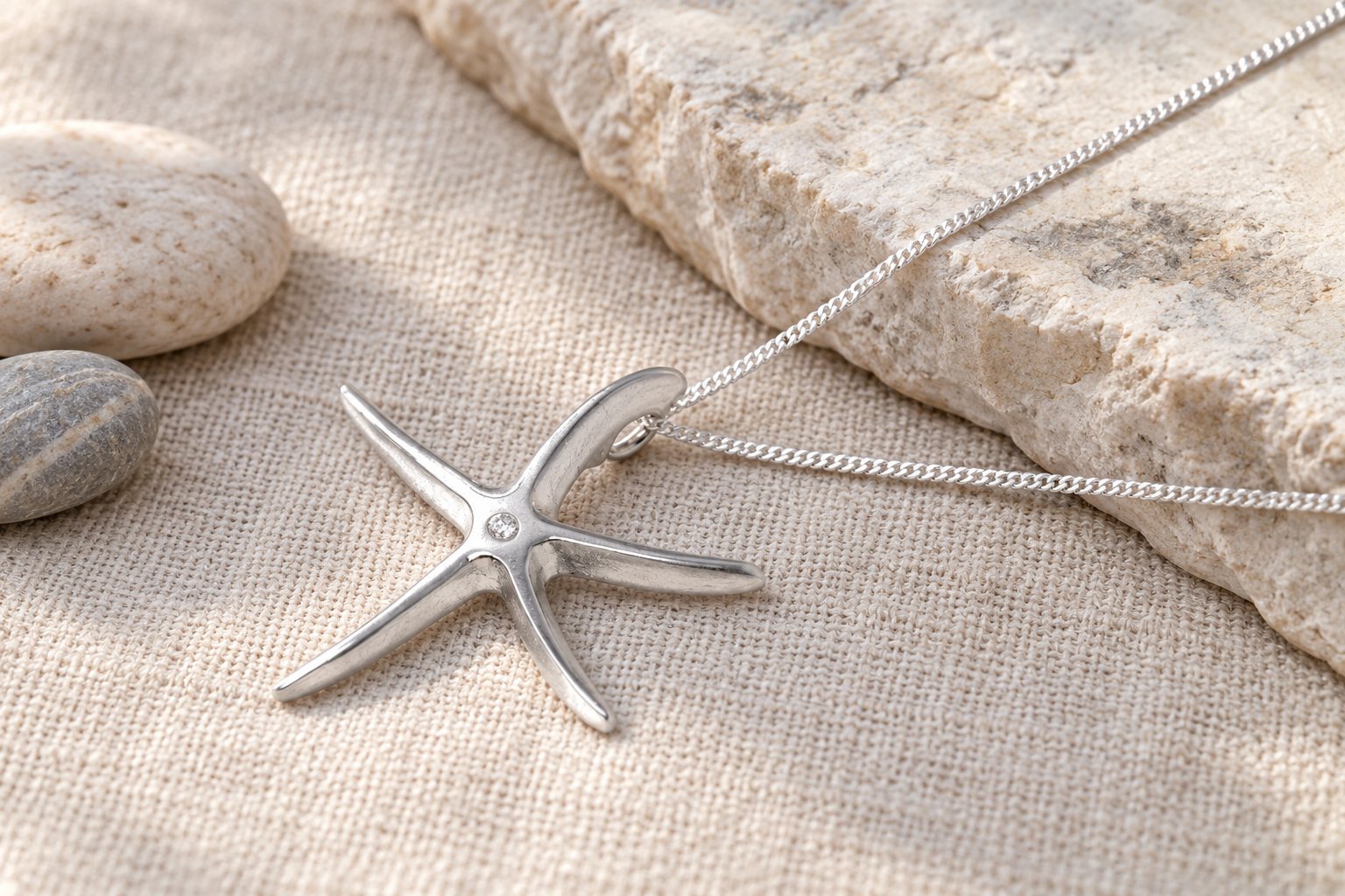 Pure Tin Starfish Pendant with Diamond
