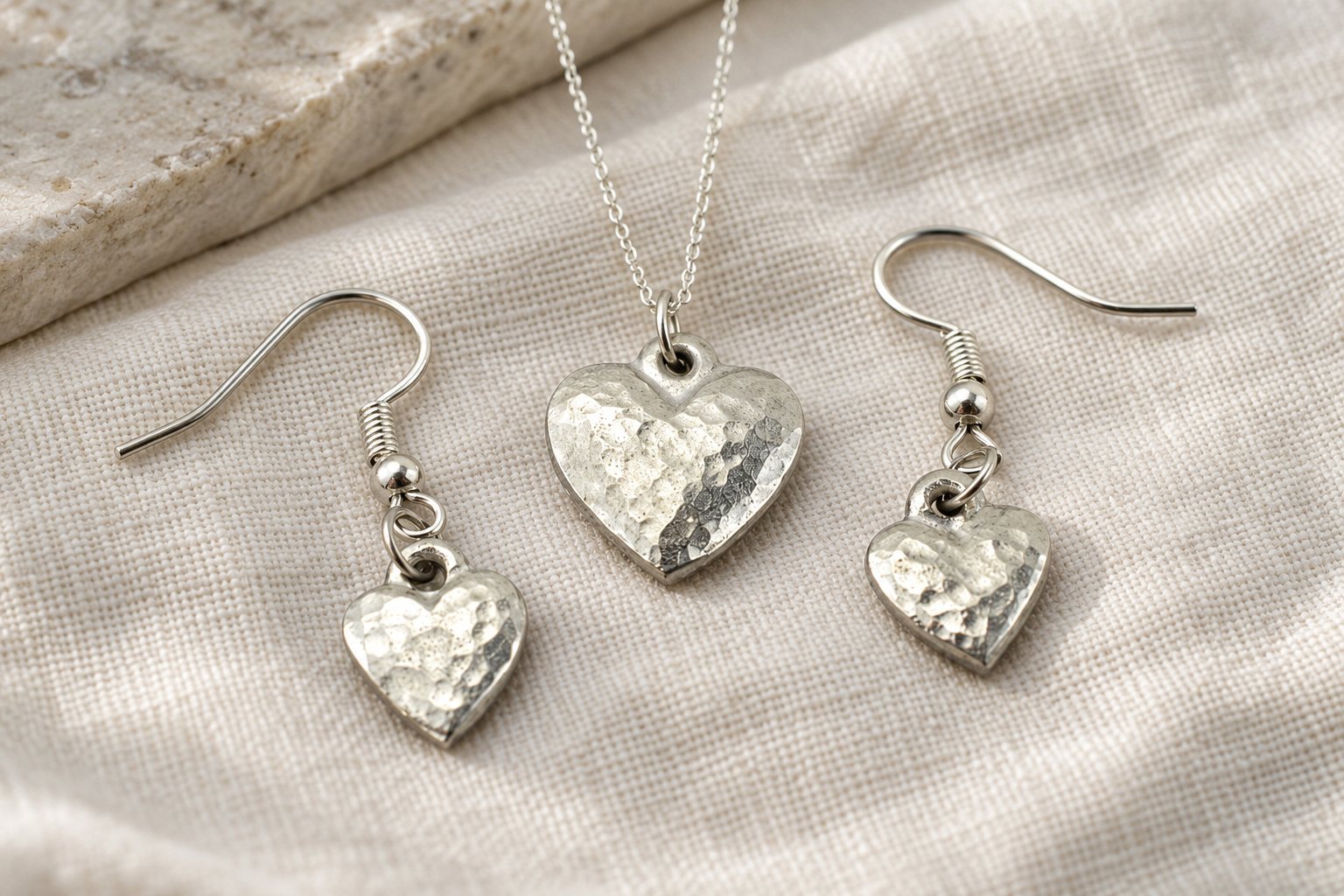 Tin Earring and Pendant Heart Set