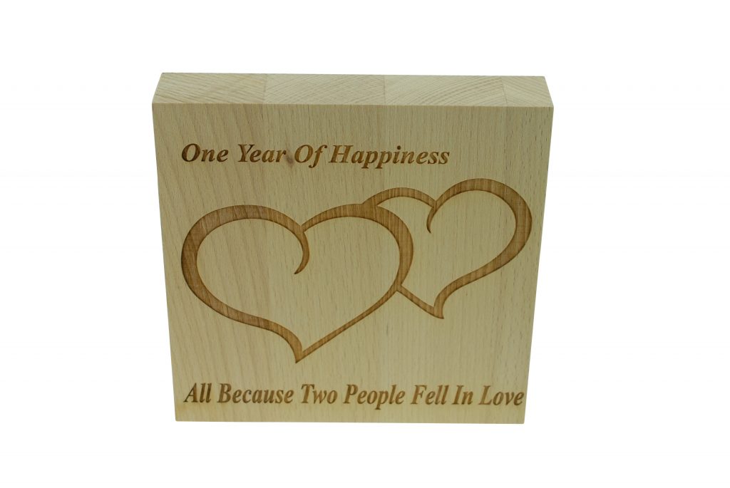 1 Year of Happiness Beech Block - Anniversary Gifts