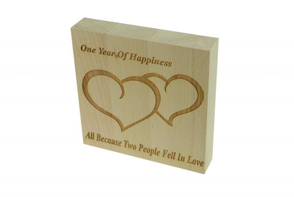 1 Year of Happiness Beech Block - Anniversary Gifts