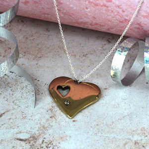 Bronze Heart Cut Out Diamond Necklace - Anniversary Gifts